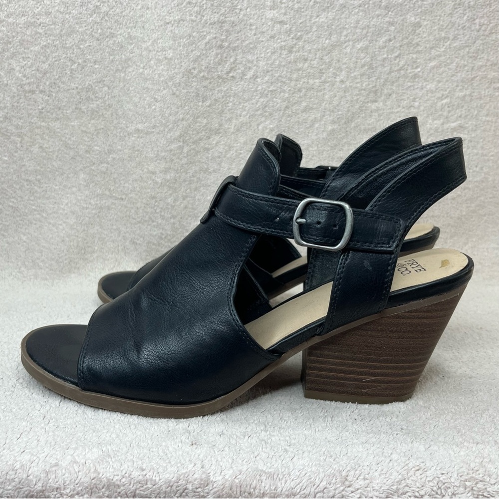 Frye & Co Gaia Slingback Heels Sandals Women’s 11 Black Faux Leather Casual Fall
